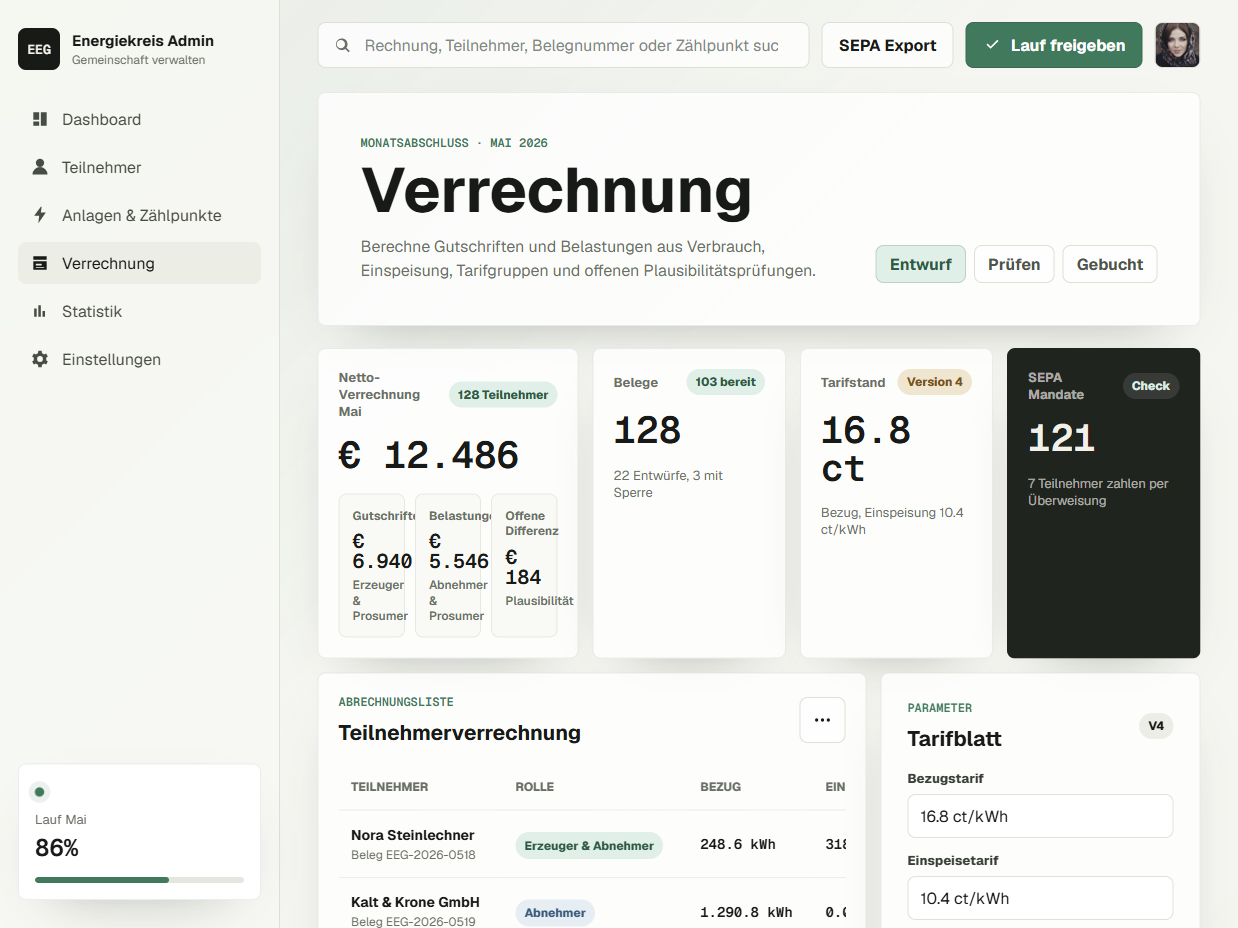 Admin Verrechnungsansicht