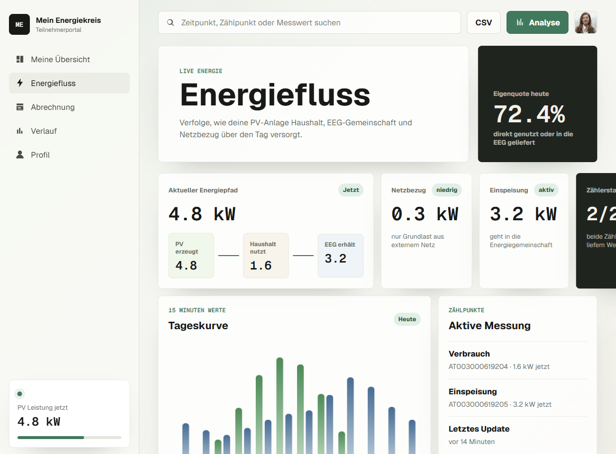Energiefluss im Teilnehmerportal